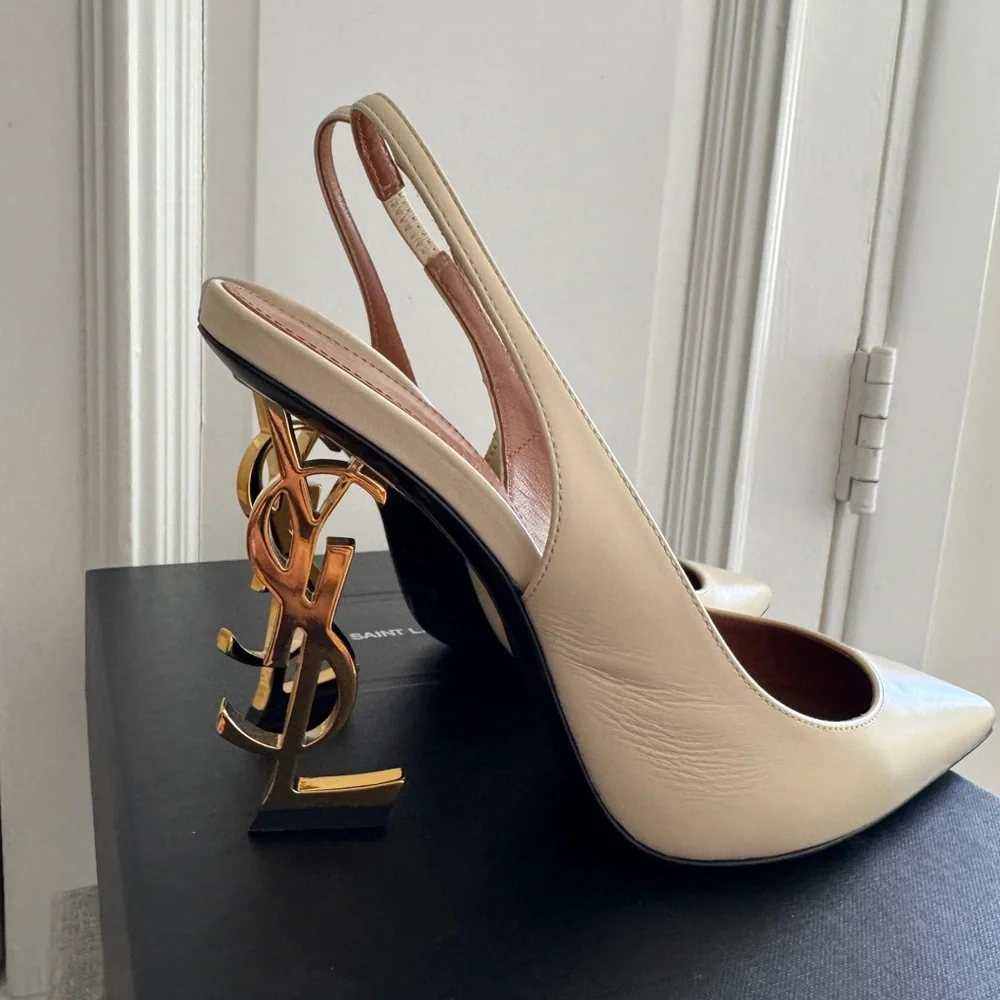 Yves Saint Laurent Cream Slingback Heels - Picture 3 of 8